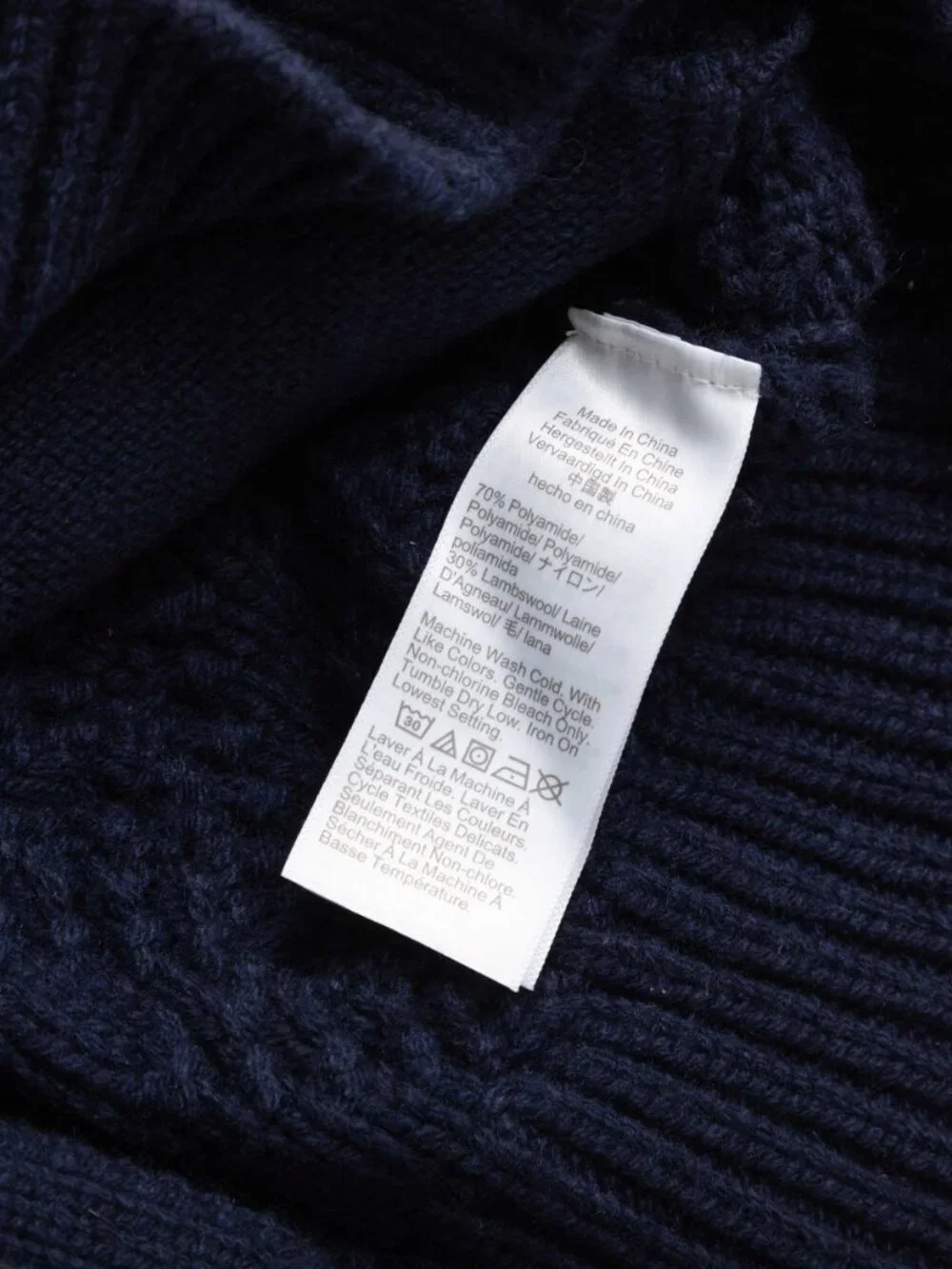 J.Crew Lambswool Blend Cable Knit Cardigan Sweater Men L Navy Blue Shawl - Picture 4 of 5